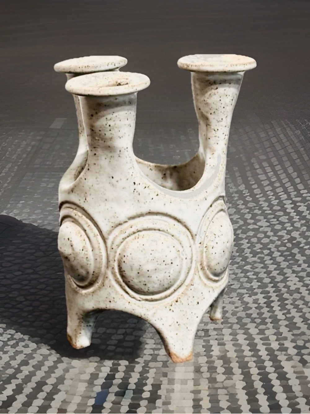 Hal Lasky Los Artesanos Puerto Rican pottery candelabra speckled circle motifs